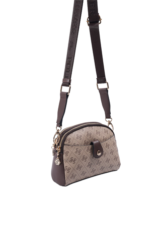 Silver & Polo SP1144 Kadın Çapraz Çanta Monogram Koyu Bej-Kahve