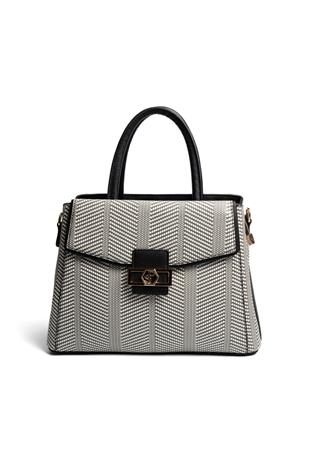Silver & Polo SP1264 Kadın El Çantası Hasır Siyah Beyaz-Siyah