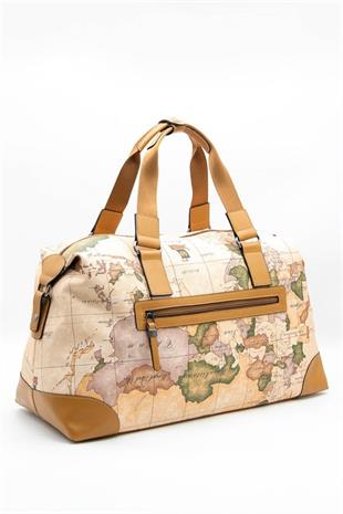 Silver & Polo SP873 Kadın Seyahat Çantası Harita Pudra-Camel