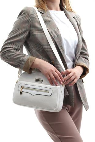 Silver & Polo SP491 Kadın Çapraz Çanta Logolu Beyaz-Beyaz