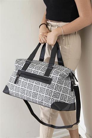 Silver & Polo SP873 Kadın Seyahat Çantası PP Labirent Beyaz-Siyah