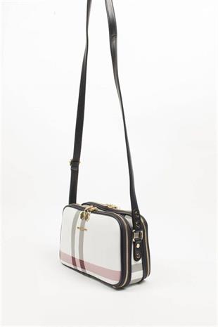 Silver & Polo SP899 Kadın Çapraz Çanta Ekose Beyaz-Lacivert