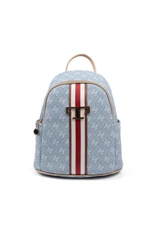 Silver & Polo SP1161 Kadın Sırt Çantası Şeritli Monogram Mavi-Ten