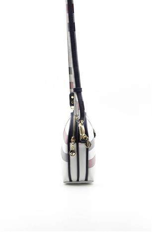 Silver Polo SP765 Kadın Çapraz Çanta Ekose Beyaz-Lacivert