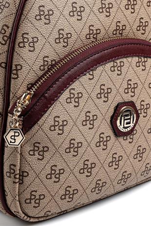 Silver & Polo Koyu Bej - Bordo SP945 Kadın Sırt Çantası