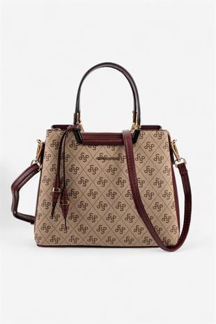 Silver & Polo Koyu Bej - Bordo SP969 Kadın El Çantası
