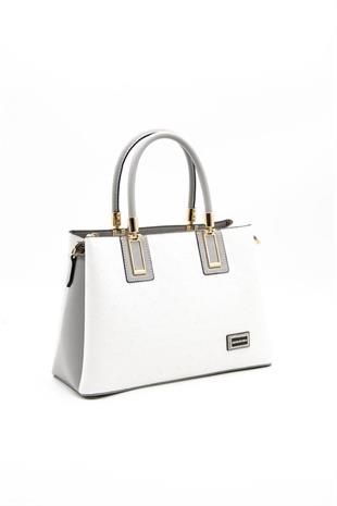 Silver & Polo SP1000 Kadın El Çantası Logolu Beyaz-A.Gri