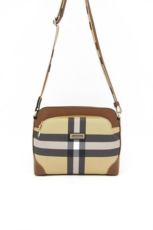 Silver & Polo SP364 Kadın Çapraz Çanta Ekose Bej-Taba