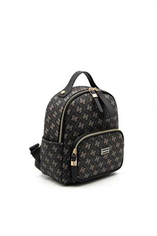 Silver & Polo SP1130 Kadın Sırt Çantası Monogram Füme-Siyah