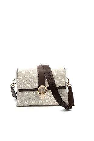 Silver & Polo SP1275 Kadın Çapraz Çanta Monogram Taş-Kahve