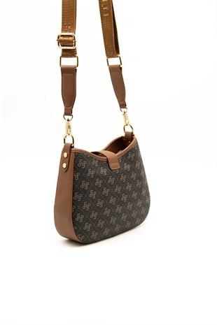 Silver & Polo SP1156 Kadın Çapraz Çanta Monogram Kahve Sarı-Taba