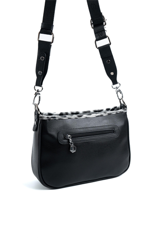 Silver & Polo SP1160 Kadın Çapraz Çanta Düz Siyah-Leopar Gri