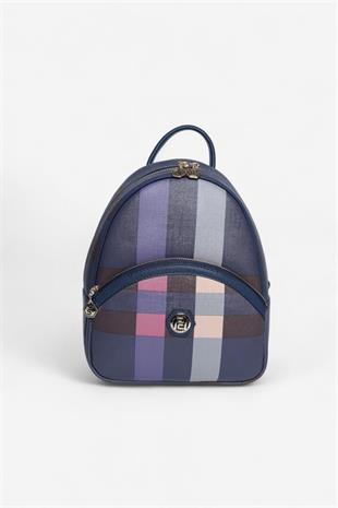 Silver & Polo SP945 Kadın Sırt Çantası Ekose Lacivert