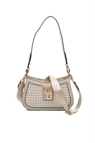 Silver & Polo SP1132 Kadın Çapraz Çanta Ekose Line Kare Kum Beji-Kum Beji