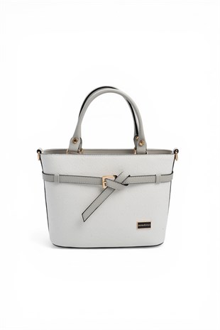 Silver & Polo SP1283 Kadın El Çantası Logolu Beyaz-A.Gri