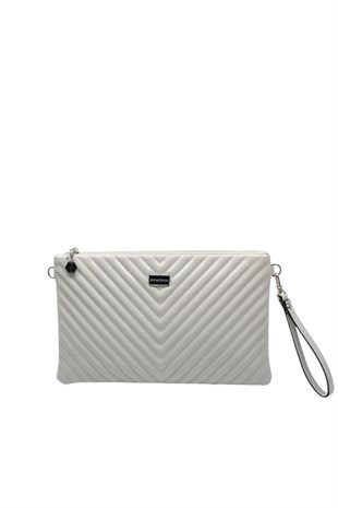 Silver Polo Crash Gri Kapitone V Kadın Portföy ve Clutch El Çantası SP1034