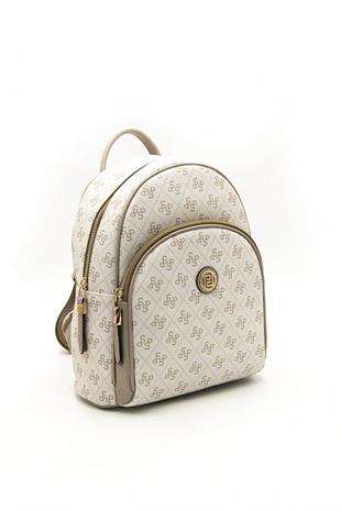 Silver & Polo SP1062 Kadın Sırt Çantası Monogram Bej-Kum