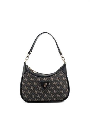 Silver Polo SP1180 Kadın Omuz Çantası Monogram Füme-Siyah