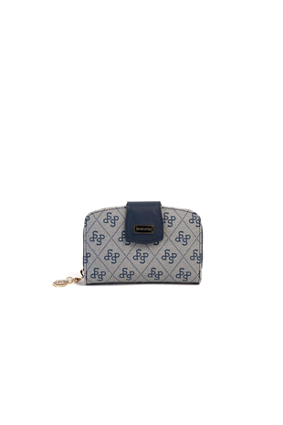 Silver & Polo SP874 Kadın Cüzdan & Kartlık Monogram Gri-Lacivert