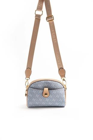 Silver & Polo SP1144 Kadın Çapraz Çanta Monogram Mavi-Ten