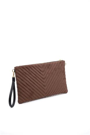 Silver & Polo SP1034 Kadın Portföy & Clutch Kapitone V Süet Kahve