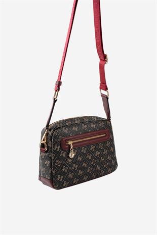 Silver & Polo SP1201 Kadın Çapraz Çanta Monogram Kahve Sarı-Bordo