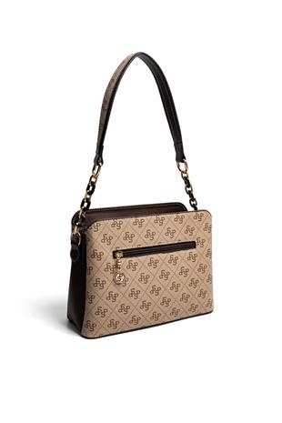 Silver Polo SP937 Kadın Omuz Çantası Monogram Koyu Bej-Kahve