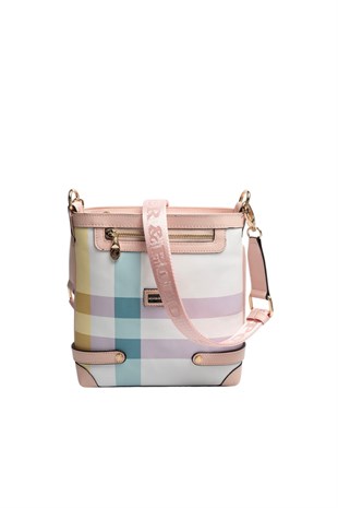 Silver Polo SP1120 Kadın Çapraz Çanta Ekose Lila-Pembe