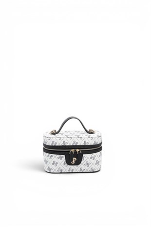 Silver Polo Beyaz - Siyah Monogram Kadın El Çantası SP1195