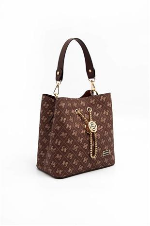 Silver & Polo SP967 Kadın Çapraz Çanta Monogram Kahve