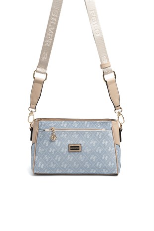 Silver & Polo SP1273 Kadın Çapraz Çanta Monogram Mavi-Ten