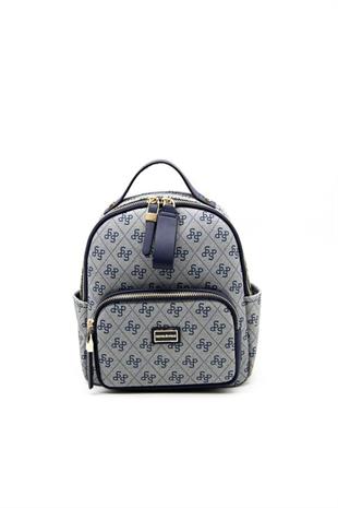 Silver & Polo SP1130 Kadın Sırt Çantası Monogram Gri-Lacivert