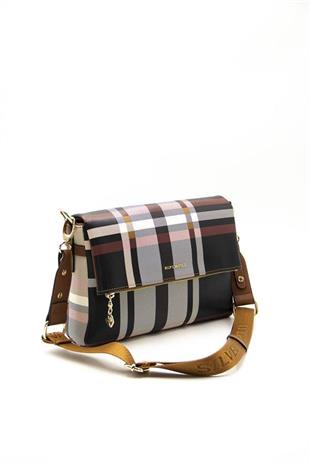 Silver & Polo SP963 Kadın Çapraz Çanta Ekose Siyah-A.Taba