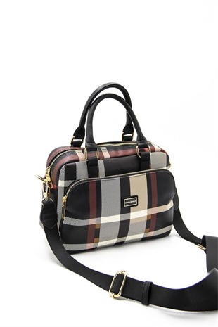 Silver & Polo SP1018 Kadın El Çantası Ekose Siyah-Siyah