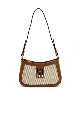 Silver & Polo SP1132 Kadın Çapraz Çanta Hasır Bej-Taba