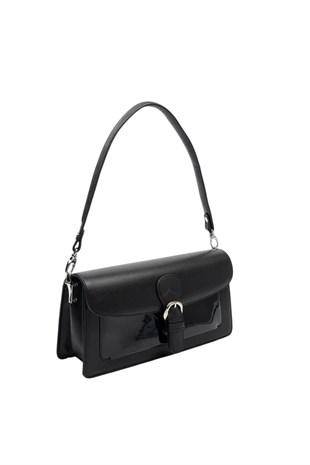 Silver & Polo SP1279 Kadın Çapraz Çanta Düz Siyah-Rugan Siyah-Siyah