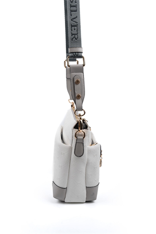 Silver & Polo SP1110 Kadın Çapraz Çanta Logolu Beyaz-A.Gri