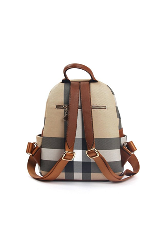 Silver & Polo SP906 Kadın Sırt Çantası Ekose Bej-Taba