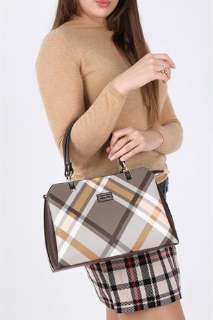 Silver & Polo SP972 Kadın El Çantası Ekose Haki-Kahve