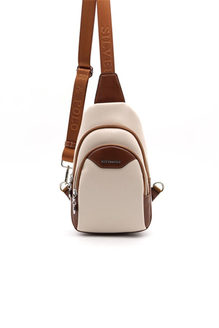 Silver & Polo SP959 Kadın Vücut Çantası Düz Bej-Taba