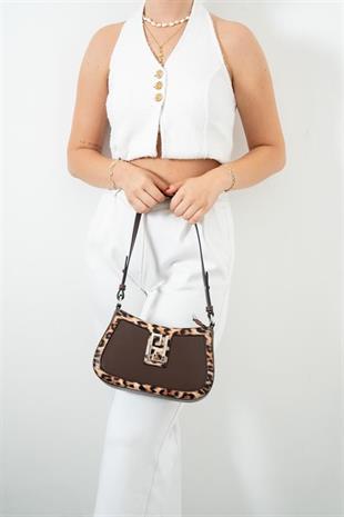 Silver & Polo SP1132 Kadın Çapraz Çanta Düz Kahve-Kahve-Leopar Taba