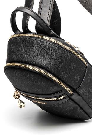 Silver & Polo SP983 Kadın Sırt Çantası Monogram Siyah-Siyah