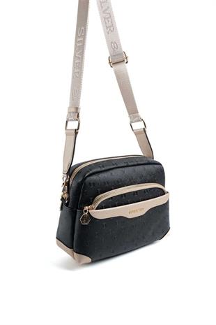 Silver & Polo SP1201 Kadın Çapraz Çanta Logolu Siyah-S.Nut