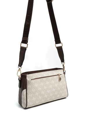 Silver & Polo SP1273 Kadın Çapraz Çanta Monogram Taş-Kahve