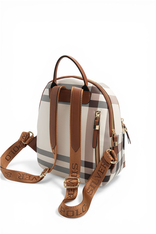Silver & Polo SP1265 Kadın Sırt Çantası Ekose Krem-Taba