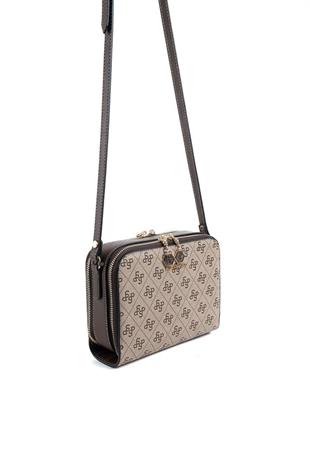 Silver & Polo SP888 Kadın Çapraz Çanta Monogram Koyubej-Kahve