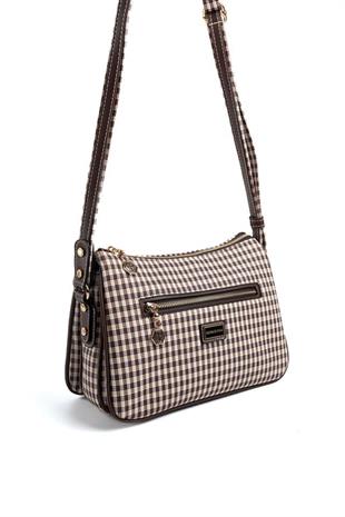 Silver & Polo SP818 Kadın Çapraz Çanta Ekose Line Kare Kahve Sarı-Kahve