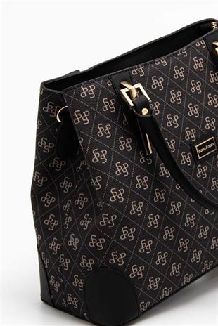 Silver & Polo SP667 Kadın El Çantası Monogram Füme-Siyah