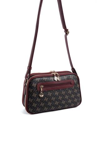 Silver & Polo SP899 Kadın Çapraz Çanta Monogram Kahve Sarı-Bordo