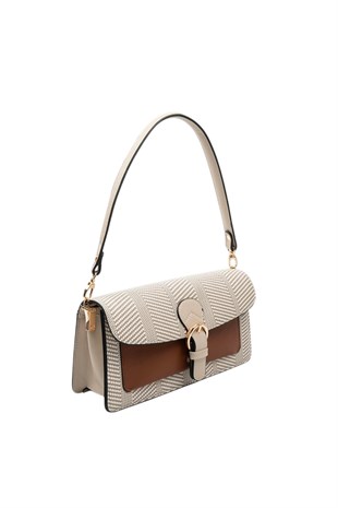 Silver & Polo SP1279 Kadın Çapraz Çanta Hasır Bej-Taba-M105 Koyu Bej
